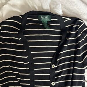 Lauren Ralph Lauren Black and Cream Striped Sweater